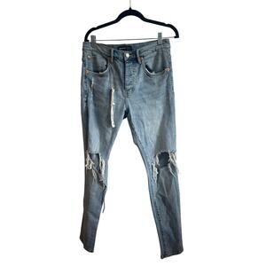 Purple Brand NWT P002 Repair Drop-Fit Skinny Jeans Sz 31 Light Wash Distressed